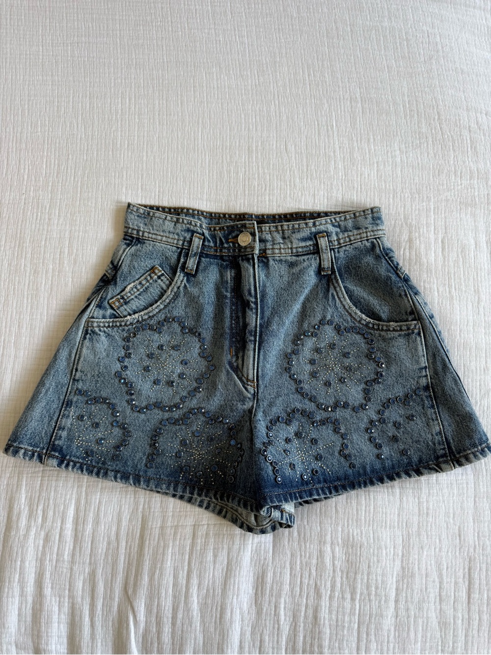 Maje Rhinestone Embellished Denim Shorts - Picture 3 of 5